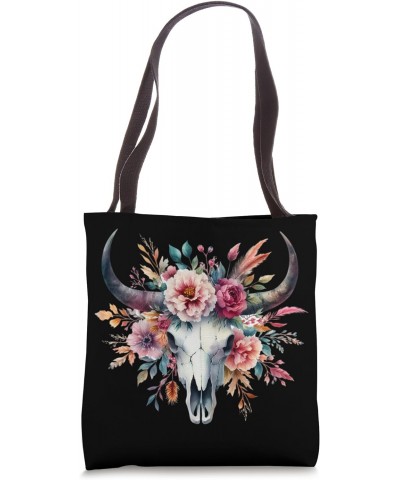 Boho Bull Skull Floral Western Boho Floral Cow Bull Skull Tote Bag $11.75 Totes