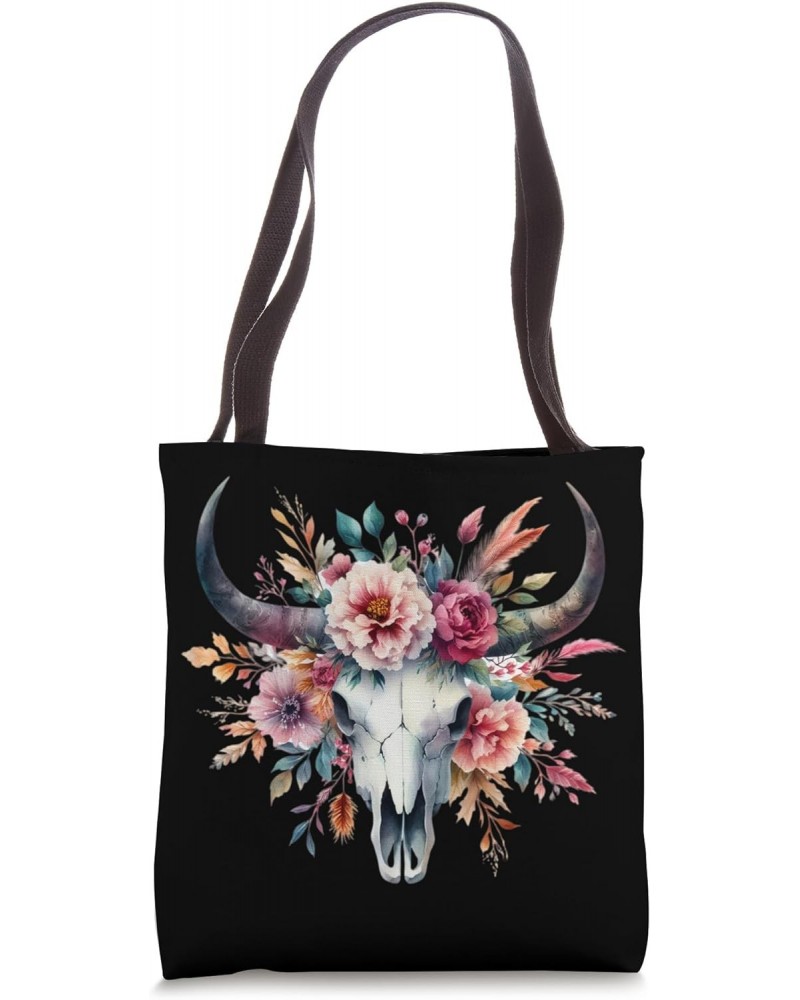 Boho Bull Skull Floral Western Boho Floral Cow Bull Skull Tote Bag $11.75 Totes