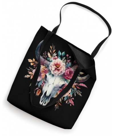 Boho Bull Skull Floral Western Boho Floral Cow Bull Skull Tote Bag $11.75 Totes