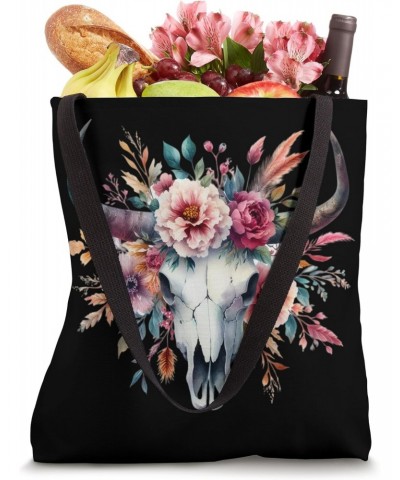 Boho Bull Skull Floral Western Boho Floral Cow Bull Skull Tote Bag $11.75 Totes