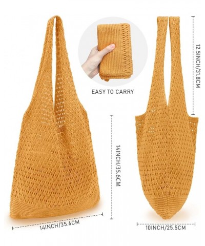 Crochet Bags for Women Summer Beach Tote Bag Aesthetic Tote Bag Hippie Bag Knit Bag Yellow $10.68 Totes