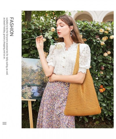 Crochet Bags for Women Summer Beach Tote Bag Aesthetic Tote Bag Hippie Bag Knit Bag Yellow $10.68 Totes