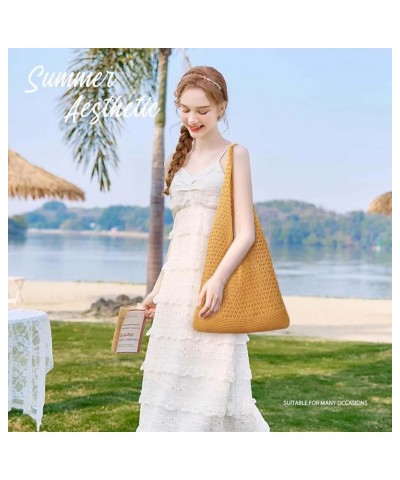 Crochet Bags for Women Summer Beach Tote Bag Aesthetic Tote Bag Hippie Bag Knit Bag Yellow $10.68 Totes