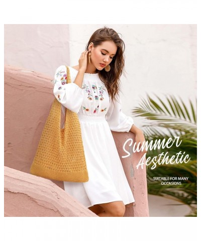 Crochet Bags for Women Summer Beach Tote Bag Aesthetic Tote Bag Hippie Bag Knit Bag Yellow $10.68 Totes