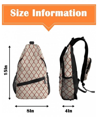 Sling Bag Crossbody Bag for Women Men Rustic Moroccan Geometric Quatrefoil Orange Lattice Waterproof Hiking Backpack Lightwei...