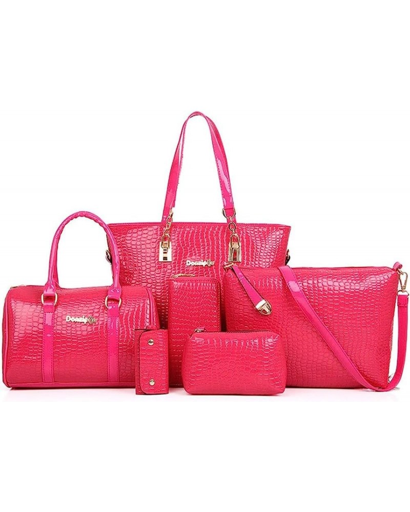 6pcs Women Handbags and Purses Set PU Totes Top-handle Satchel Shoulder Bag Clutch Wallet-Pink Pink $42.93 Totes