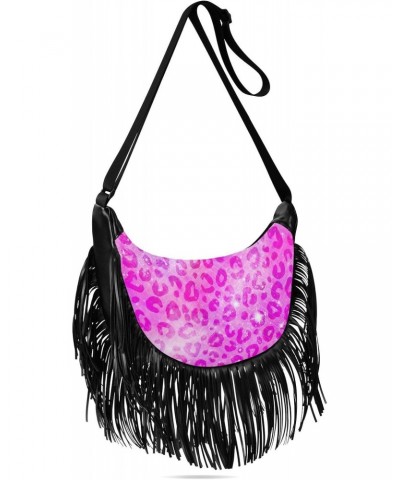 Tassel Crossbody Bag Leopard Animal Print Pink Glitter Women Fringe Boho Handbag Hippie Purse Vintage Bohemian Shoulder Bag '...