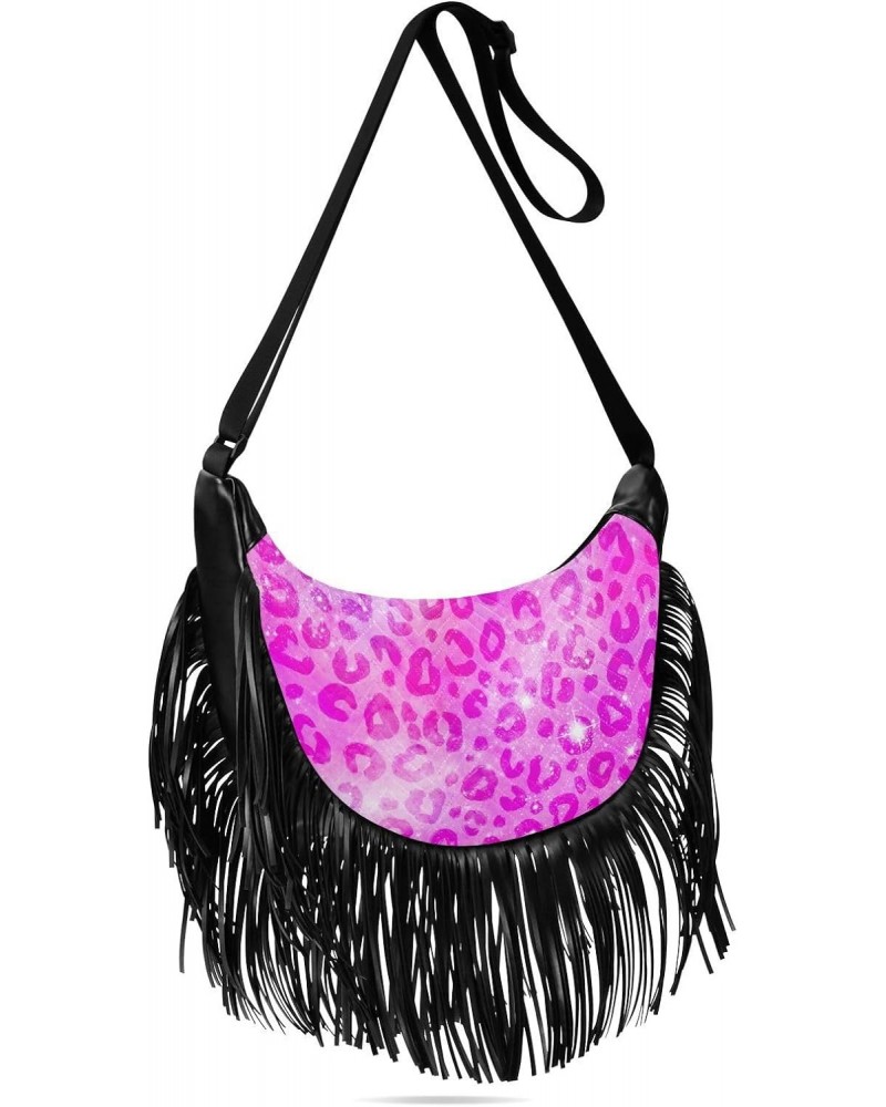 Tassel Crossbody Bag Leopard Animal Print Pink Glitter Women Fringe Boho Handbag Hippie Purse Vintage Bohemian Shoulder Bag '...