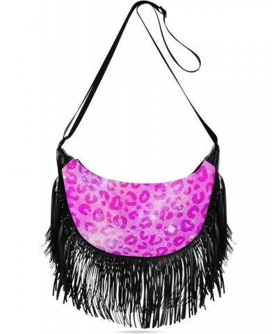 Tassel Crossbody Bag Leopard Animal Print Pink Glitter Women Fringe Boho Handbag Hippie Purse Vintage Bohemian Shoulder Bag '...