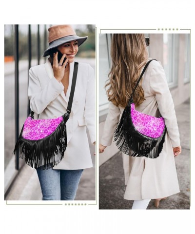 Tassel Crossbody Bag Leopard Animal Print Pink Glitter Women Fringe Boho Handbag Hippie Purse Vintage Bohemian Shoulder Bag '...