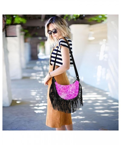 Tassel Crossbody Bag Leopard Animal Print Pink Glitter Women Fringe Boho Handbag Hippie Purse Vintage Bohemian Shoulder Bag '...