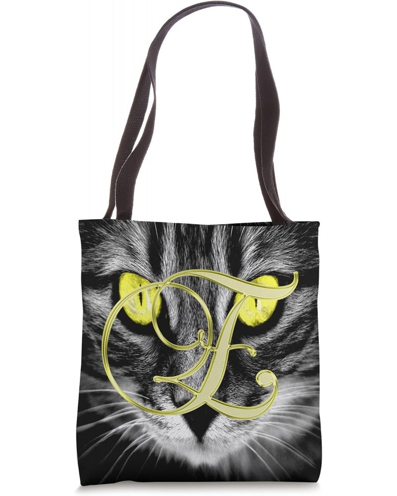 E Yellow Cat Eye Kitten Kitty Pet Animal Initial Letter Name Tote Bag $11.58 Totes