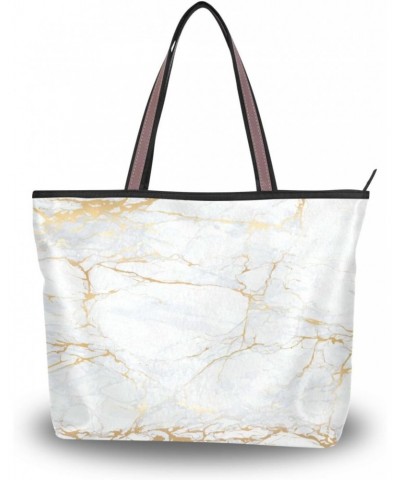 Womens Tote Bag, Gray Marble Golden Fluid Ladies Zip Shoulder Handbags $12.95 Shoulder Bags