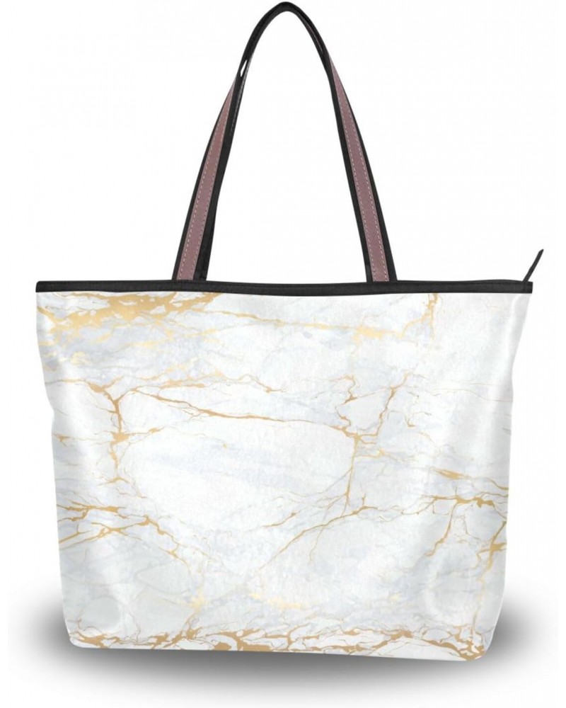 Womens Tote Bag, Gray Marble Golden Fluid Ladies Zip Shoulder Handbags $12.95 Shoulder Bags