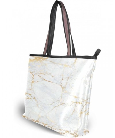 Womens Tote Bag, Gray Marble Golden Fluid Ladies Zip Shoulder Handbags $12.95 Shoulder Bags