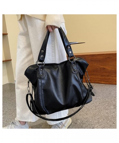 Women Casual Bag Stylish Leather Bag Plain Design Handbag Simple Retro Shoulder Bag Tote Bag with Adjustable Strap Black $11....