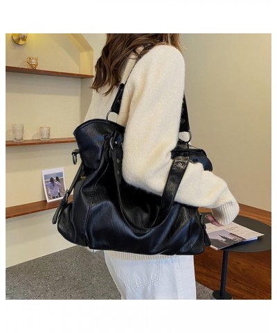 Women Casual Bag Stylish Leather Bag Plain Design Handbag Simple Retro Shoulder Bag Tote Bag with Adjustable Strap Black $11....