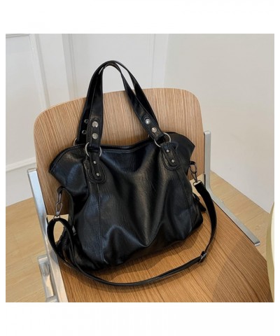 Women Casual Bag Stylish Leather Bag Plain Design Handbag Simple Retro Shoulder Bag Tote Bag with Adjustable Strap Black $11....