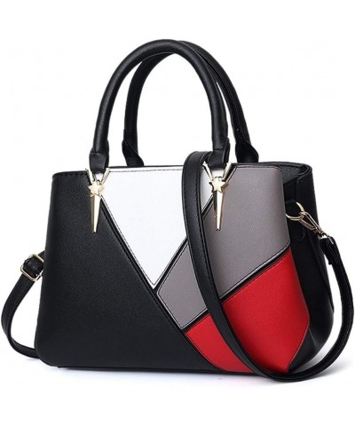 Women's Stitching Hit Color Pu Large Capacity Zipper One-shoulder Diagonal Bag Black $34.49 Totes