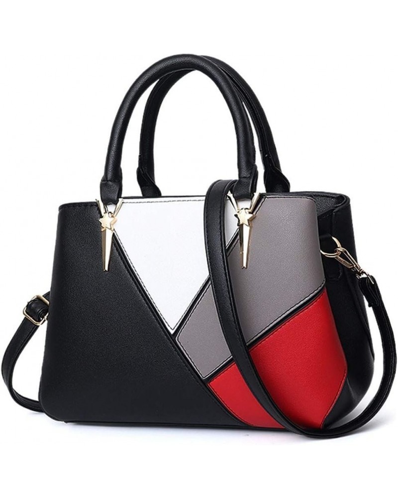 Women's Stitching Hit Color Pu Large Capacity Zipper One-shoulder Diagonal Bag Black $34.49 Totes