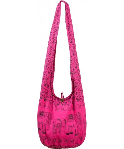 Sling Bag Cotton - Large Boho Hippie Hobo Handbag - 40 Prints - unisex Crossbody Bag Pink Elephant $10.99 Hobo Bags