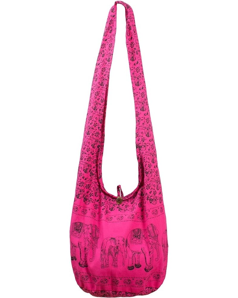 Sling Bag Cotton - Large Boho Hippie Hobo Handbag - 40 Prints - unisex Crossbody Bag Pink Elephant $10.99 Hobo Bags