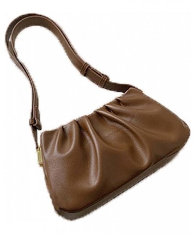 Women's Retro Pleated Fashion Handbag, Simple Shoulder Small Square Bag Brown $14.15 Shoulder Bags