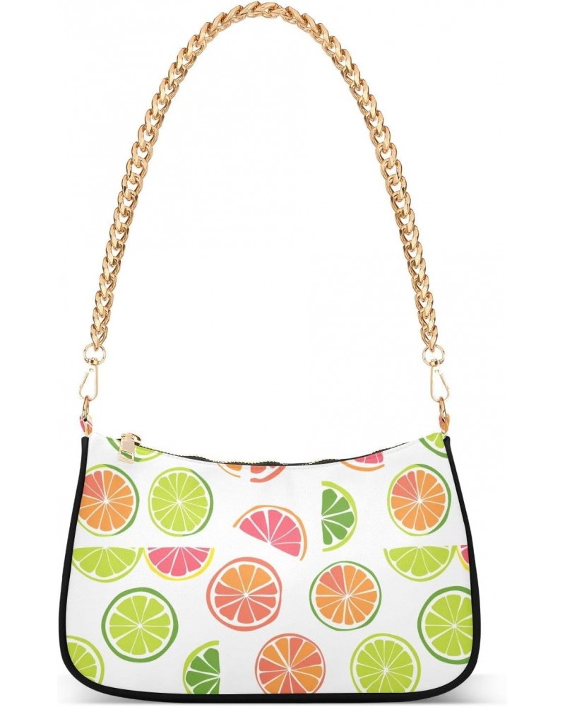 Colorful Lemon Print Clutch Shoulder Bag for Women, Hobo Tote Handbag with Gold Chain, Crossbody Bag with Zipper Closure $13....