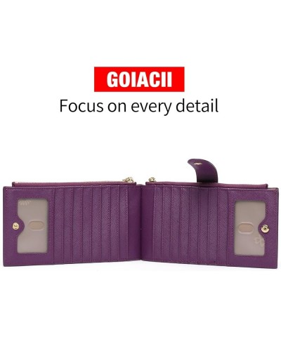 Slim Women's Leather Wallet RFID Blocking Bifold Card Holder with 2 ID Windows, Double Zipper Pockets A06-Purple $15.65 Wallets