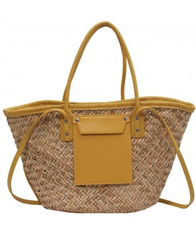 Women Straw Tote Bags Crossbody PU Basket Purse Large Summer Beach Woven Shoulder Handbag Yellow $19.87 Totes