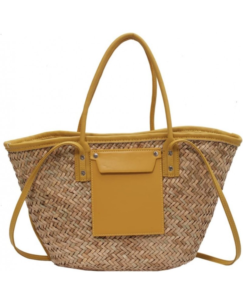 Women Straw Tote Bags Crossbody PU Basket Purse Large Summer Beach Woven Shoulder Handbag Yellow $19.87 Totes