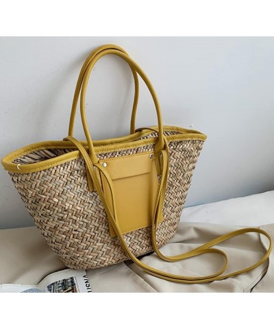 Women Straw Tote Bags Crossbody PU Basket Purse Large Summer Beach Woven Shoulder Handbag Yellow $19.87 Totes