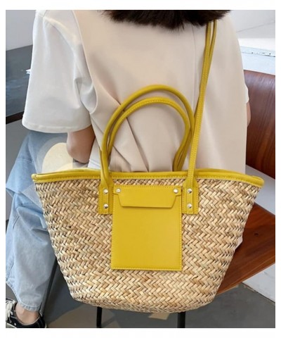 Women Straw Tote Bags Crossbody PU Basket Purse Large Summer Beach Woven Shoulder Handbag Yellow $19.87 Totes