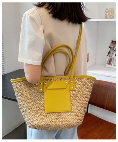 Women Straw Tote Bags Crossbody PU Basket Purse Large Summer Beach Woven Shoulder Handbag Yellow $19.87 Totes