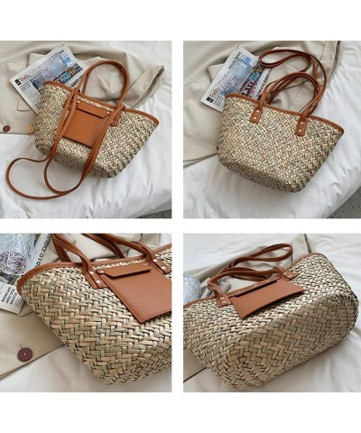 Women Straw Tote Bags Crossbody PU Basket Purse Large Summer Beach Woven Shoulder Handbag Yellow $19.87 Totes