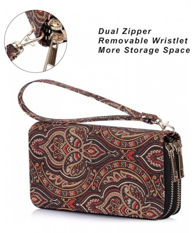 Cellphone Wallet for Women Dual Zipper Long Purse with Removable Wristlet Coffee Flower $14.39 Wristlets