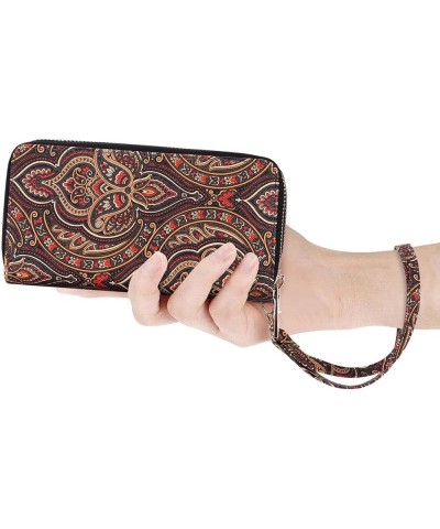 Cellphone Wallet for Women Dual Zipper Long Purse with Removable Wristlet Coffee Flower $14.39 Wristlets