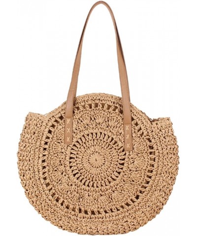 Women Straw Shoulder Bag Handmade Beach Bag Tote Satchel Handbag 02 Khaki $12.04 Satchels