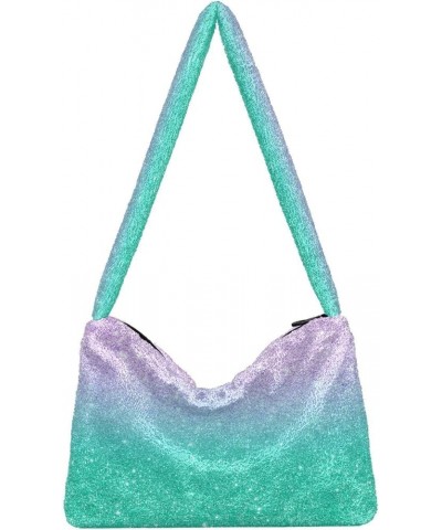 Glitter Gradient Color Crossbody Hobo Bags, Fur Tote Handbag Shoulder Purse Purple Teal Aqua Glitter Gradient $10.50 Totes