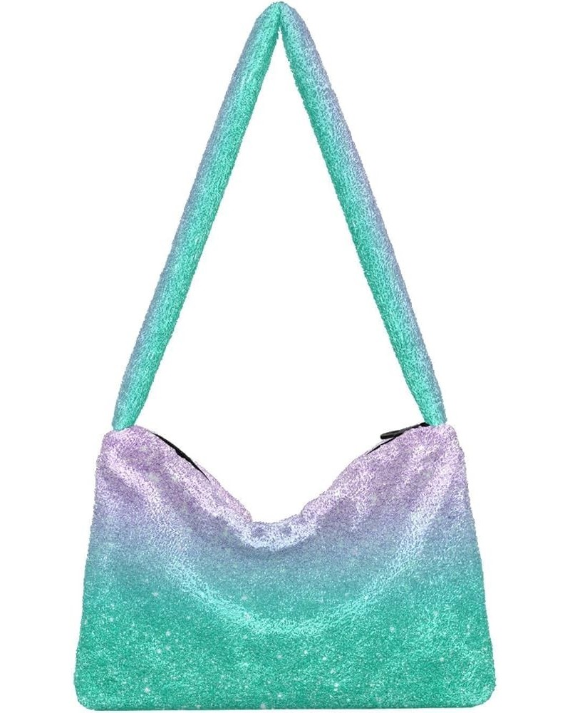 Glitter Gradient Color Crossbody Hobo Bags, Fur Tote Handbag Shoulder Purse Purple Teal Aqua Glitter Gradient $10.50 Totes