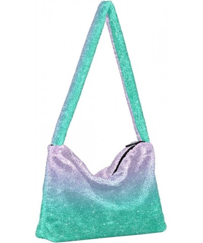 Glitter Gradient Color Crossbody Hobo Bags, Fur Tote Handbag Shoulder Purse Purple Teal Aqua Glitter Gradient $10.50 Totes