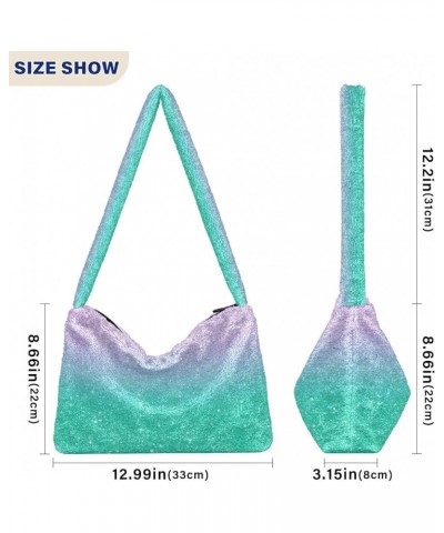 Glitter Gradient Color Crossbody Hobo Bags, Fur Tote Handbag Shoulder Purse Purple Teal Aqua Glitter Gradient $10.50 Totes