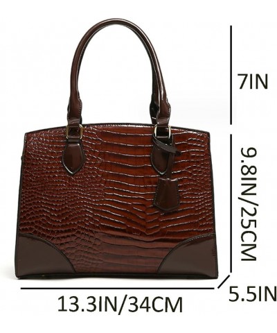 Crocodile Pattern Purse and Handbag Top Handle Satchel for Women Totes PU Shoulder Bags Coffee $22.24 Totes