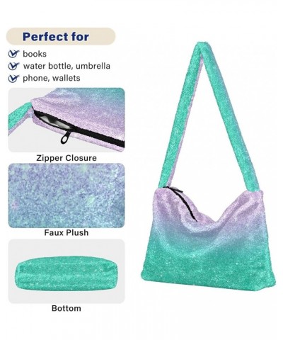 Glitter Gradient Color Crossbody Hobo Bags, Fur Tote Handbag Shoulder Purse Purple Teal Aqua Glitter Gradient $10.50 Totes