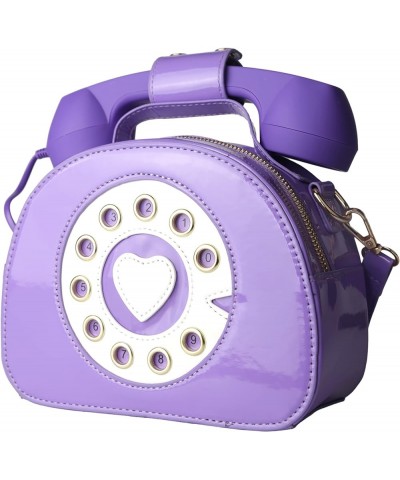 Retro dial telephone Crossbody Shoulder Bag,Pu Movable microphone Purse for Women Purple $12.64 Shoulder Bags