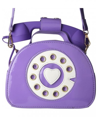 Retro dial telephone Crossbody Shoulder Bag,Pu Movable microphone Purse for Women Purple $12.64 Shoulder Bags