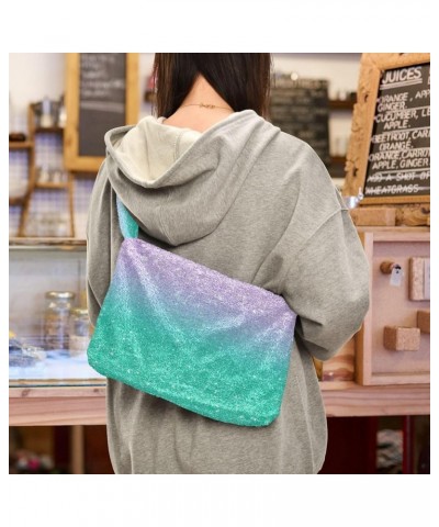 Glitter Gradient Color Crossbody Hobo Bags, Fur Tote Handbag Shoulder Purse Purple Teal Aqua Glitter Gradient $10.50 Totes