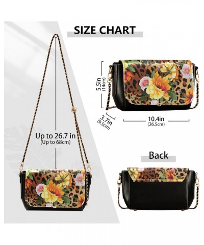 Floral Pattern in Leopard Background Crossbody Bags for Women, Trendy Small Shoulder Bag, PU Leather Clutch Purse Underarm Ha...