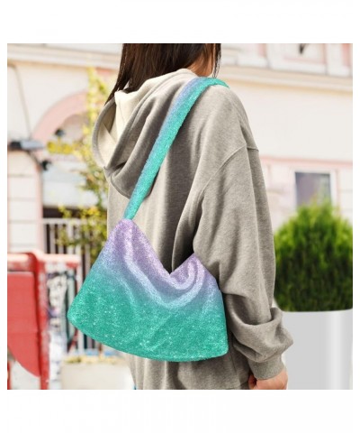 Glitter Gradient Color Crossbody Hobo Bags, Fur Tote Handbag Shoulder Purse Purple Teal Aqua Glitter Gradient $10.50 Totes