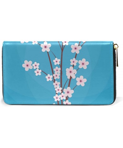 Pink Cherry Blossom Retro Leather Long Wallet Organizer with Zipper Purse Clutch Bag for Women Men 4.13"(L) x 7.48"(W) Multi ...